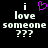 Pixelated text reads 'i love someone ???' with a purple heart symbol replacing the word 'love', displayed on black background.