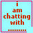 Four identical light blue square with red borders display orange text reading "i am chatting with" above a of dots, each differing by one small symbol in the bottom-right corner