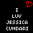 Red pixelated heart symbol above white text reading 'I LUV JESSICA CUNDARI' on black background.