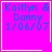 Four identical pink square with blue text "Kaitlyn & Danny 1/06/07" and yellow borders, each displaying a different small symbol in the corner