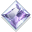 Pixelated diamond-shaped icon with gradient purple and white colors, appearing as a stylized gemstone or crystal on a gray background.