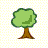 Pixelated tree icon with green canopy and brown trunk on light checkered background.