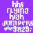 Pixelated text on purple background with cyan star-like accents, showing 'hhs flying high jumpers' and '9829:' in white blocky font.