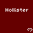 Red background with repeated white 'Hollister' text and heart symbols in a pattern