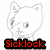 A white line-drawn cat with a black eye patch and a small nose, shown in three variations with different poses and a red text overlay.