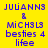 Yellow background with blue text reading "JUÃNN3 & MICH3L3 besties 4 lifee" in four , each with a different pink highlight on one line