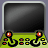 Pixelated game controller with green base and red buttons, displaying text on a black screen