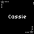 Black background with white pixelated text 'Cassie' repeated in three , surrounded by animated star and dot patterns