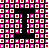 A static pixel art image with bold black text 'T' and 'U' flanking four solid black hearts on a repeating pink, white, and red background