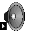 Animated speaker icon with musical notes and symbols changing color and position across frames.