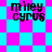 Four identical pixelated text displays of 'miley cyrus' on cyan and magenta checkered backgrounds with varying diamond patterns.