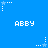 Blue background with repeated white pixelated text 'ABBY' and star-shaped icons connected by dotted lines.
