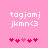 Pixelated pink background with white text 'tagjamj jkmn<3' and five red heart symbols below, where the third heart is lighter than others.