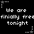 Black background with white pixelated text repeating 'We are finially freefinially freefinially free tonight' across two , surrounded by small star and dot patterns