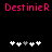 Pixelated pink text 'DestinieR' spans the top against a black background, with two of white and gray plus signs below