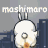 A 4-frame animated contact sheet of a pixelated Mashimaro character with bunny ears, showing facial expression changes against a cityscape background.