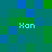 Pixelated of green and blue squares with four instances of the text 'Xan' in light cyan, arranged in a pattern