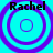 Four identical cyan backgrounds with purple concentric circles and black text reading 'Rachel' above each circle.