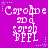 Purple background with repeated white text 'Caroline' and '2007' above 'frank' and 'BFFL', surrounded by blue and purple stars and dots.