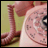 Animated sequence of a pink rotary phone dial with changing text overlays on a light green background.