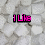 Pixelated text in bright pink with black outlines appears over a gray stone-like background.