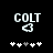 Pixelated white text 'COLT' above a white arrow symbol on black background, with five star-like shapes below.