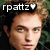 Pixelated image of a person with light brown hair and fair skin, featuring text 'rpattz' with a heart symbol above the head against a dark background.