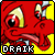 Red dragon head with yellow eyes and red pupils on yellow background, displaying four distinct mouth expressions in sequence.