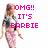 Pixelated image of a woman in a crop top and pink pants with pink text overlays reading "OMG!! IT'S BARBIE FROM THE MOVIE LOZERS ARE WE!!!".