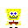 Yellow sponge character with blue eyes and brown shorts in various poses including arms crossed, hands on hips, and animated effects like 'POP' text.