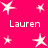 A bright pink background features multiple white star shapes and repeated text "Lauren" in a pixelated font across four