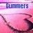 Pink background with dark curved lines and blue text reading 'Summers almost over !!!' in three