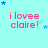 Light cyan background with pink text 'i lovee claire!' and blue star symbols in various positions across the