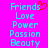 A static pixel art image with a bright pink background displays cyan text listing 'Friends', 'Love', 'Power', 'Passion', and 'Beauty' in two , with a red heart symbol above the first 's 'Friends'