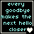 Four display cyan text on black background with a heart symbol changing from white to gray across frames