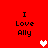 Red background displays four identical 'I Love Ally' text blocks with pixelated hearts, two white and one pink heart visible in different positions.