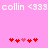 Pixelated pink background with white text 'collin <333' repeated twice at top, red and pink heart symbols arranged in two below