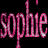 Pixelated pink and white text reading "sophie sophie" on a black background with visible dithering and anti-aliasing artifacts.