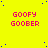 Yellow background with blue dots and repeated pink text 'GOOFY GOOBER' in a pattern