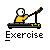 A 5x4 contact sheet of a pixel art animation showing a yellow stick figure exercising on a treadmill, with visible frame-to-frame motion changes and the word "Exercise" below each frame.