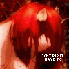 Animated contact sheet of a red-haired character with hands covering face, displaying text changes across frames.