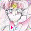 Four -aligned display a pink-haired anime character with a yellow crescent moon on her forehead, each showing distinct text below the character