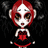 Pixelated character with red hair and white face stands against black background, surrounded by red text reading congrats you got me to almost show feelings.