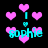 Pixelated cyan text 'sophie' with a heart symbol above it, surrounded by pink hearts on black background.