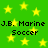 Green background with yellow stars and repeated text "J.B. Marine Soccer" in black pixelated font.