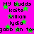 Bright pink background with green star shapes and repeated pixelated text phrases in black.