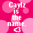Pixelated text 'Caylz is the name.' with a heart symbol on a pink polka-dot background, displayed in four identical