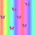 Rainbow striped background with purple butterfly icons scattered across it, transitioning from full view to partial view on the right.