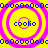 Four identical circular icons with concentric rings display the text 'coolio' at center on a yellow background bordered by blue dots.
