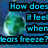 Pixelated blue background with green bottle graphic and cyan text reading "How does it feel when tears freeze?" in four